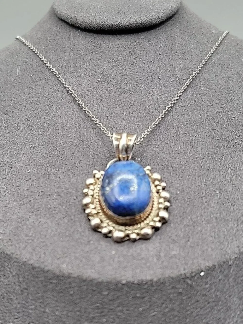 Sterling Silver & Lapis Lazuli Bubble Pendant Necklace 925 18" Chain 8.78 grams - Picture 5 of 14